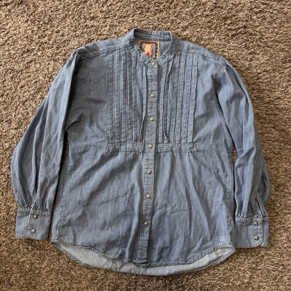Desert West Vintage Western Button Up Shirt Medium Boot Pinstripe Made In USA - Picture 2 of 10
